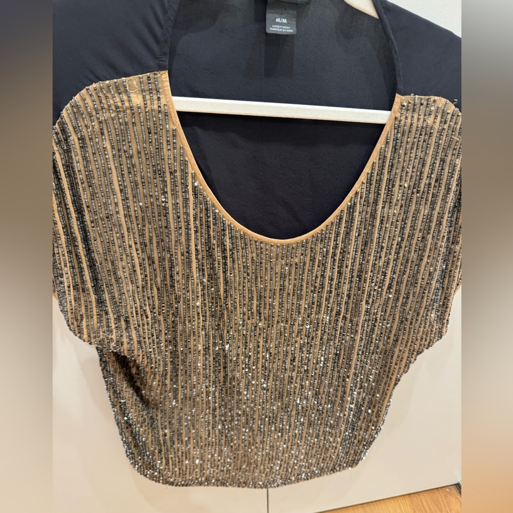 Silver black beaded club Monaco blouse gently used.